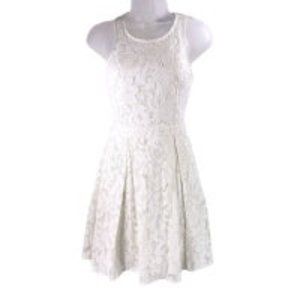 Lulu's Daisy Date White Lace Skater Dress S Side Cut Outs Racer Back Lined Zip